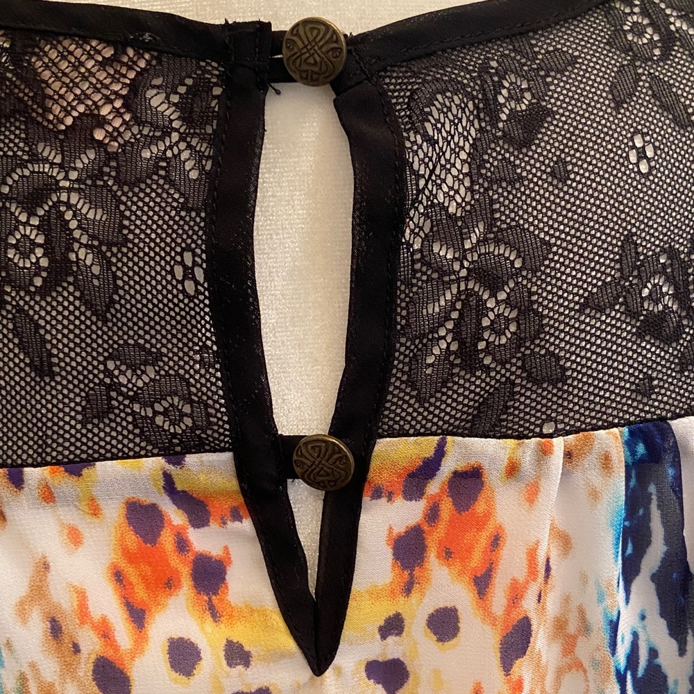 Philosophy Blouse in Vibrant Color Snake Print, accented with Black Lace on back - Picture 8 of 11